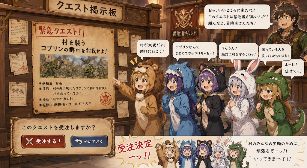 【All0512IV】冒険者ギルドで緊急クエスト発生「郊外の村にコブリンの群れが現れて暴れている、討伐要請を受けて急いで向かう。（Integrated）