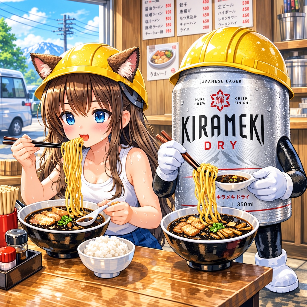 富山ブラックを食べる小さな女の子