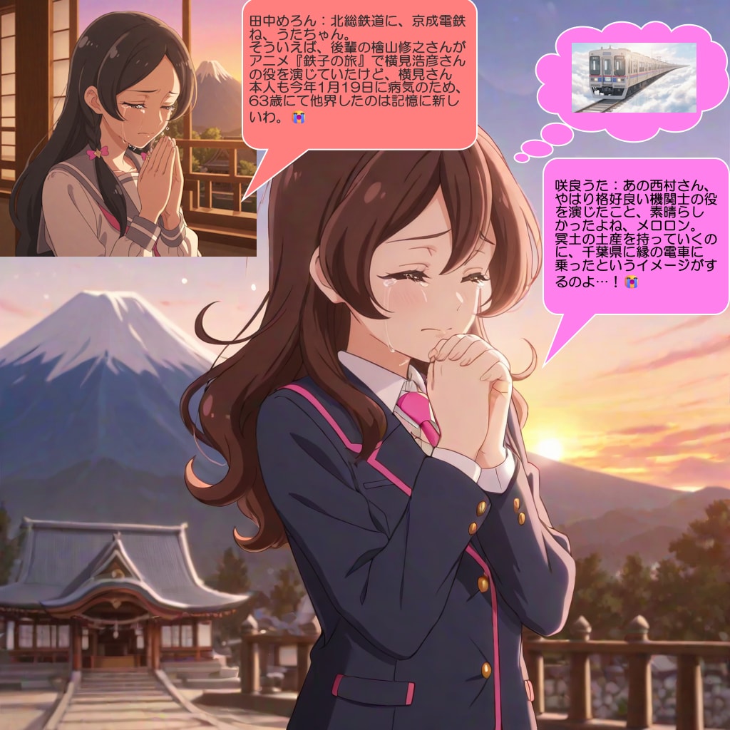 咲良うた、寺院の前で先輩の冥福を祈る