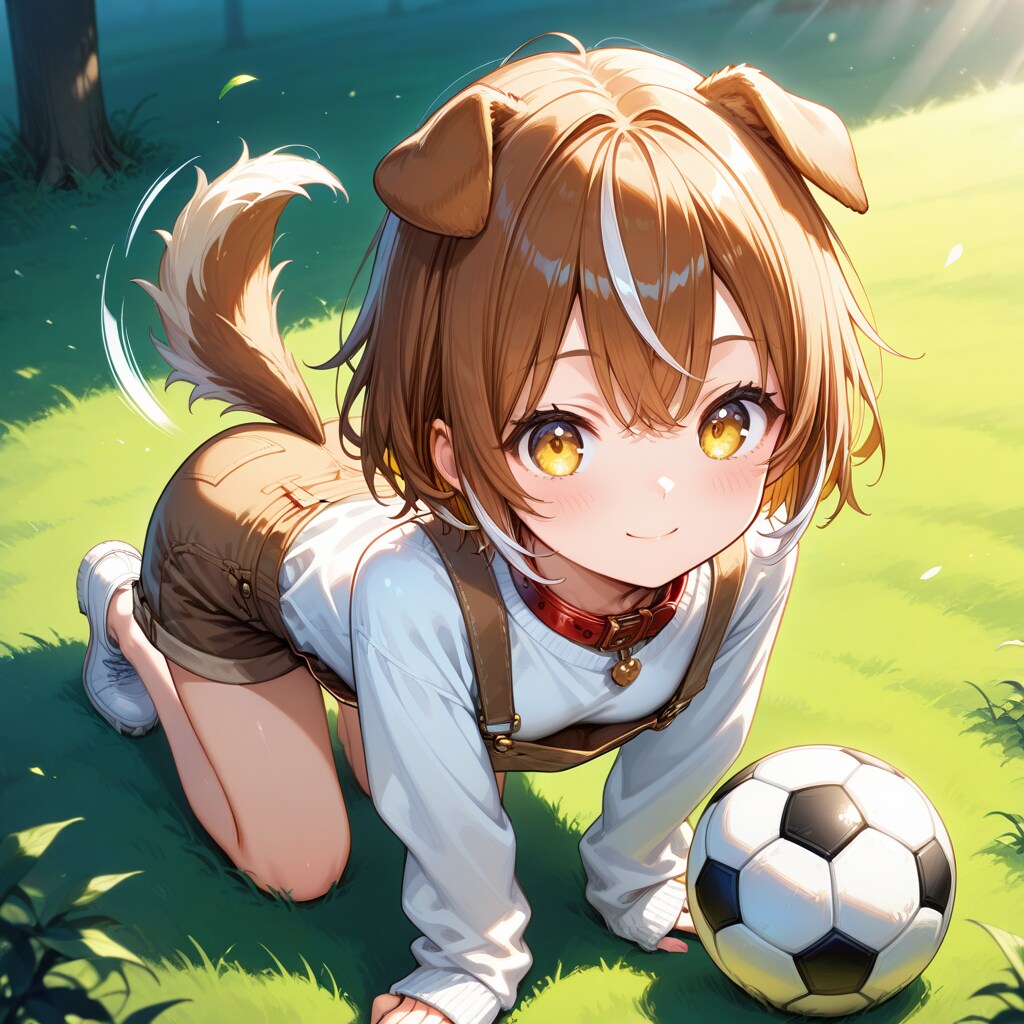 ボール遊びをする豆柴娘