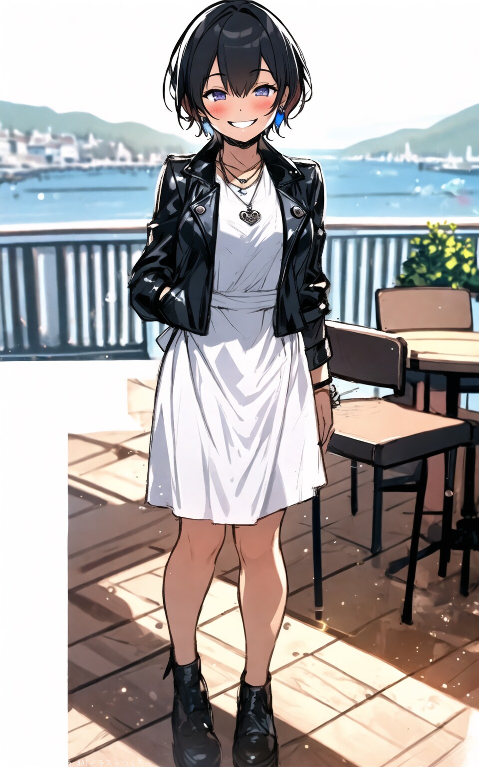 革ジャン少女と海デート