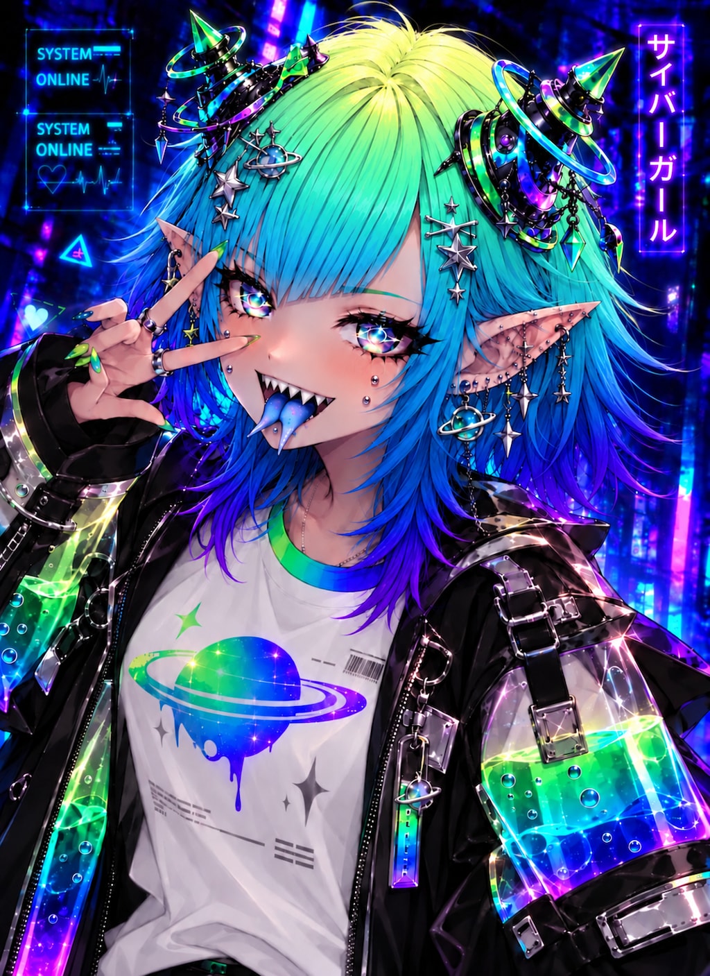青いスプリットタンの女の子