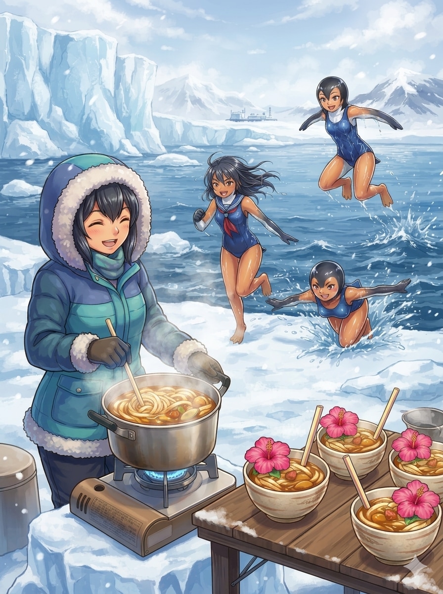 カレーうどんとスク水寒中水泳
