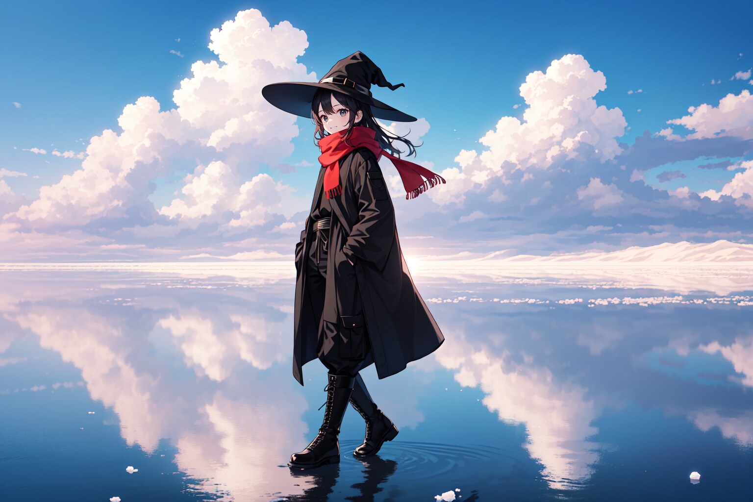 ウユニ塩湖を歩く魔女
