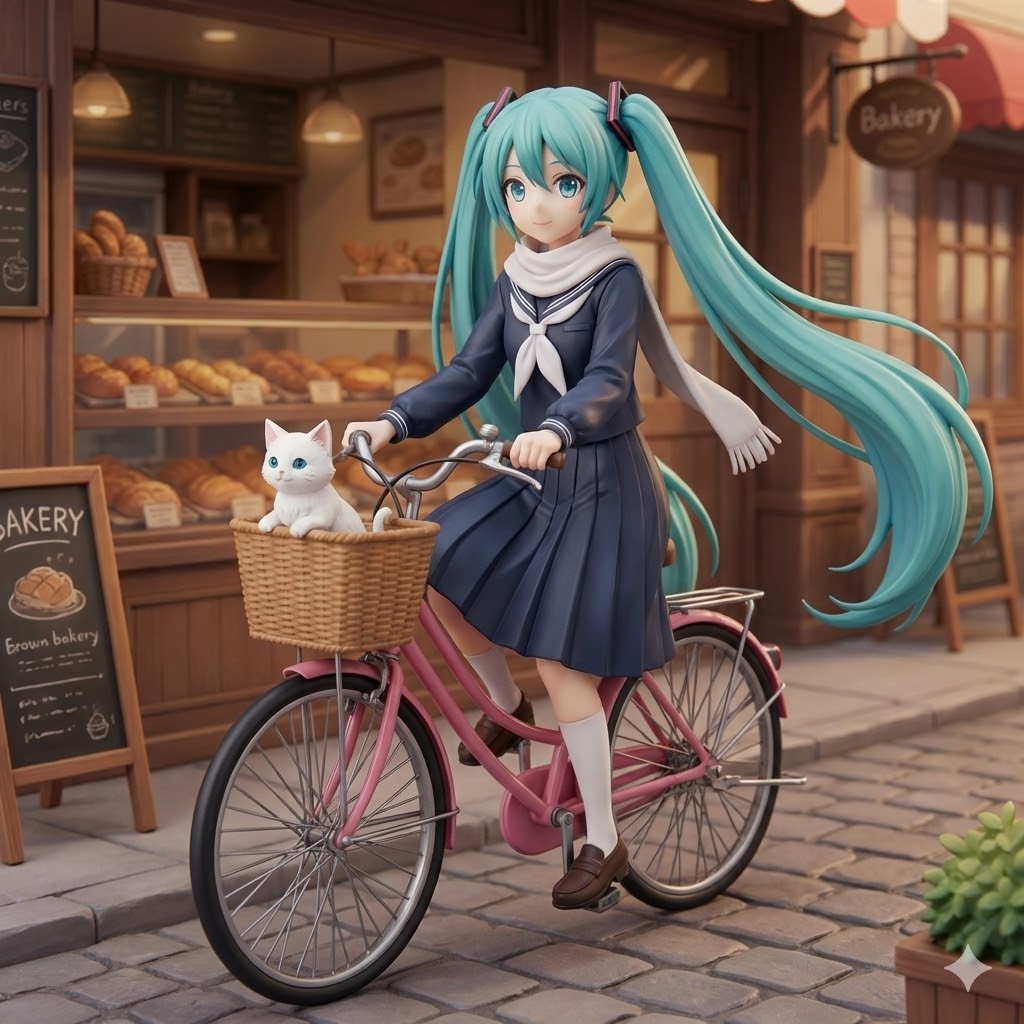 子猫と買物に出かけるミクさん | の人気AIイラスト・グラビア