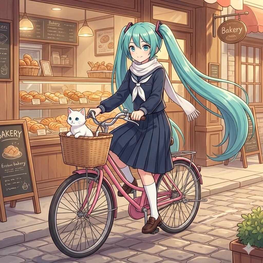 子猫と買物に出かけるミクさん