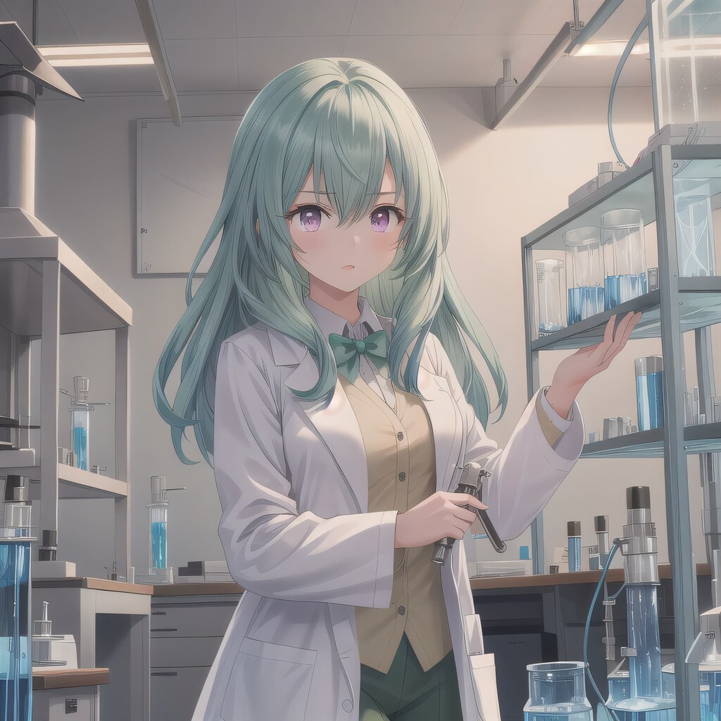 緑髪ロングで白衣の少女