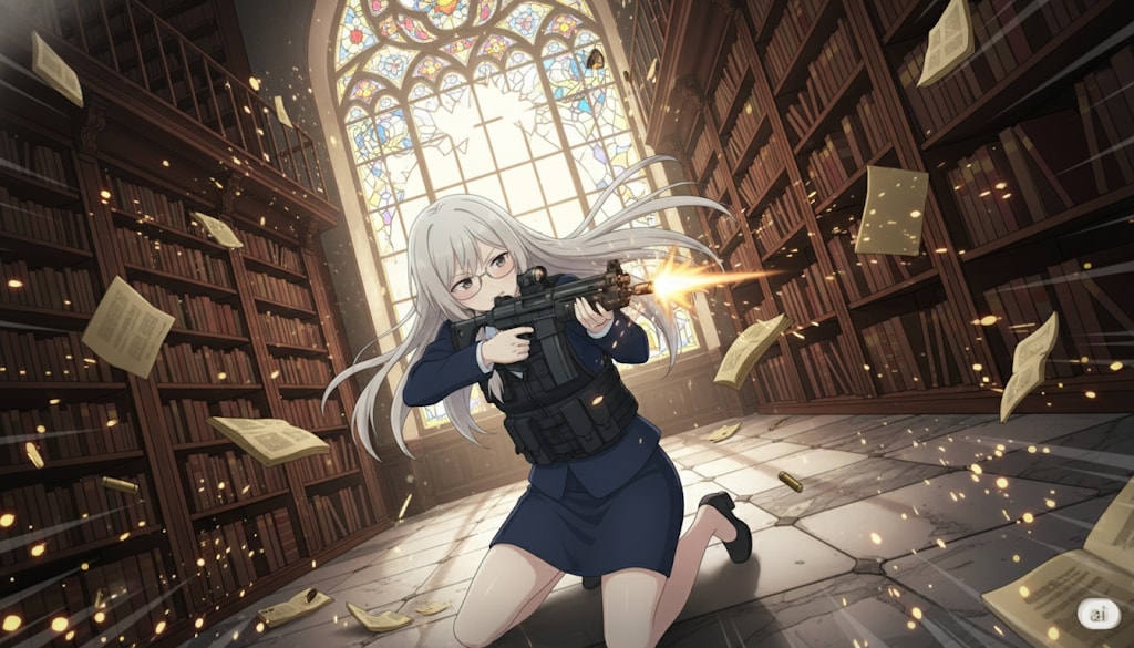 【白川秘書】図書館の激闘 | の人気AIイラスト・グラビア