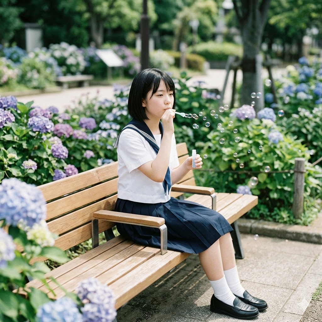 シャボン玉を吹く女の子