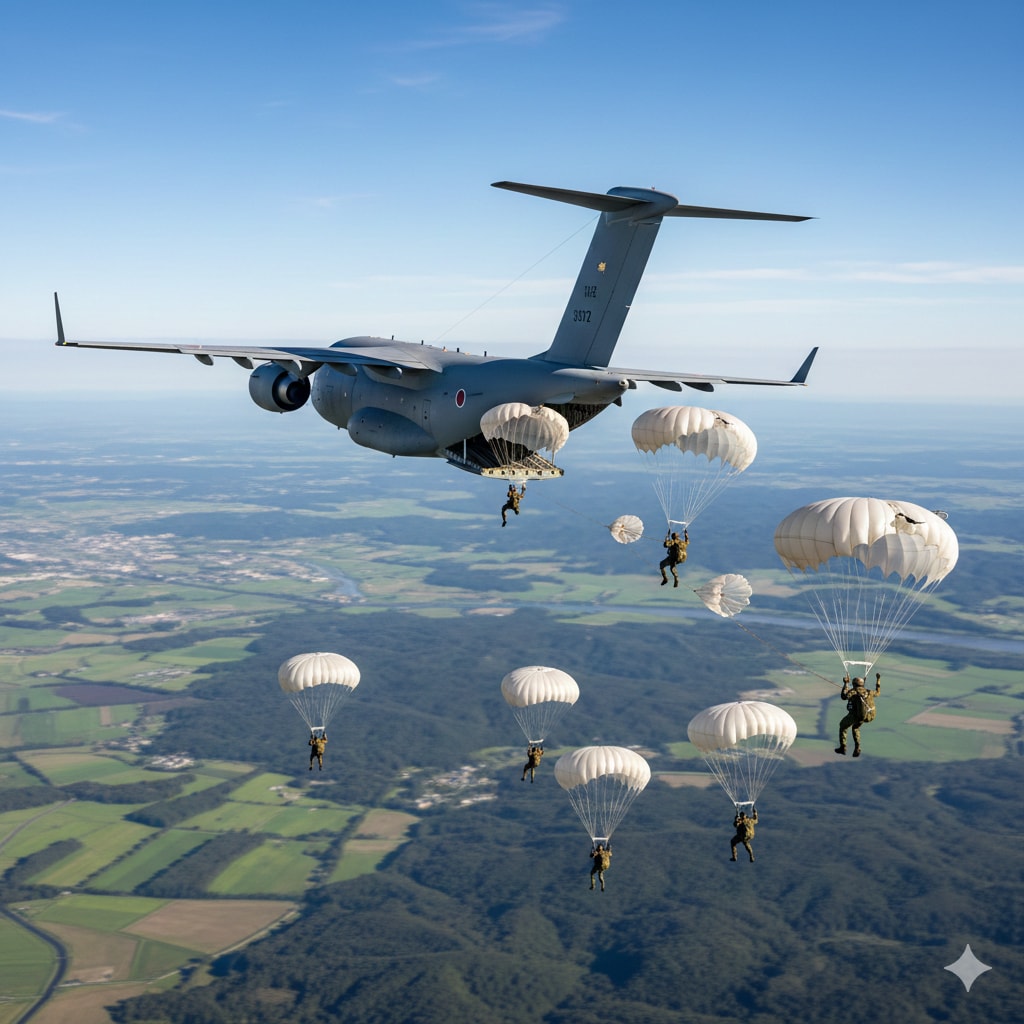 【お試し生成】第一空挺団、訓練風景　ー設定が甘い・・・一番最初に生成したものー