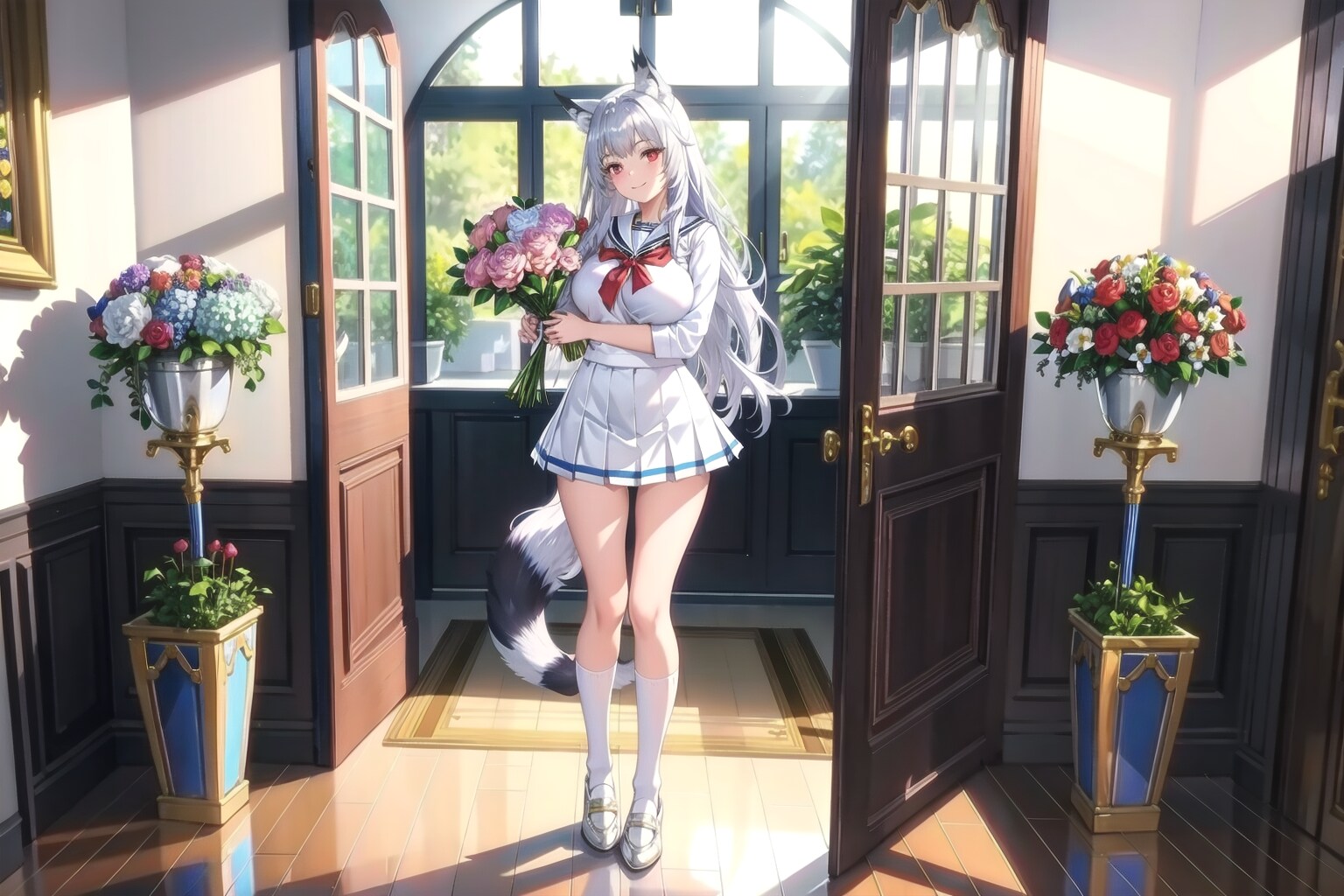 白いセーラー服と花 | の人気AIイラスト・グラビア