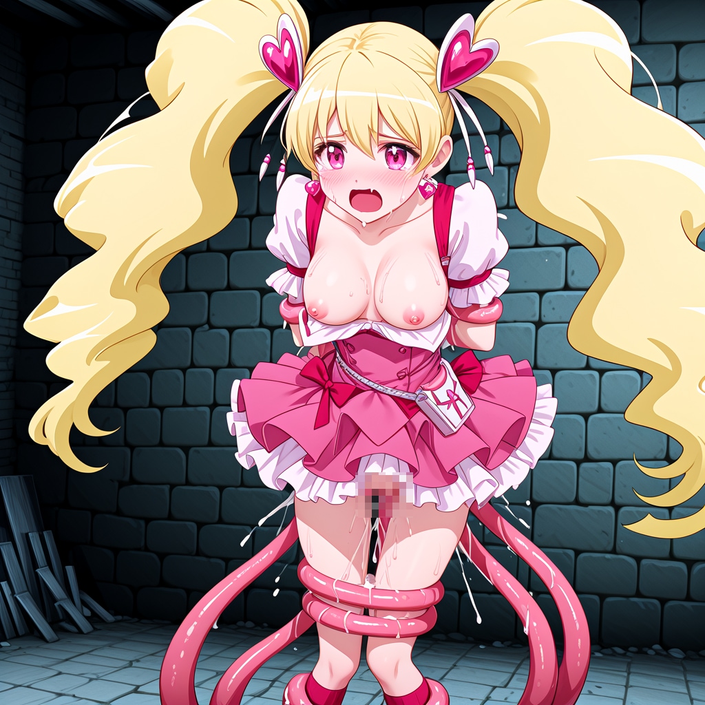 触手に襲われるフレッシュプリキュアたち