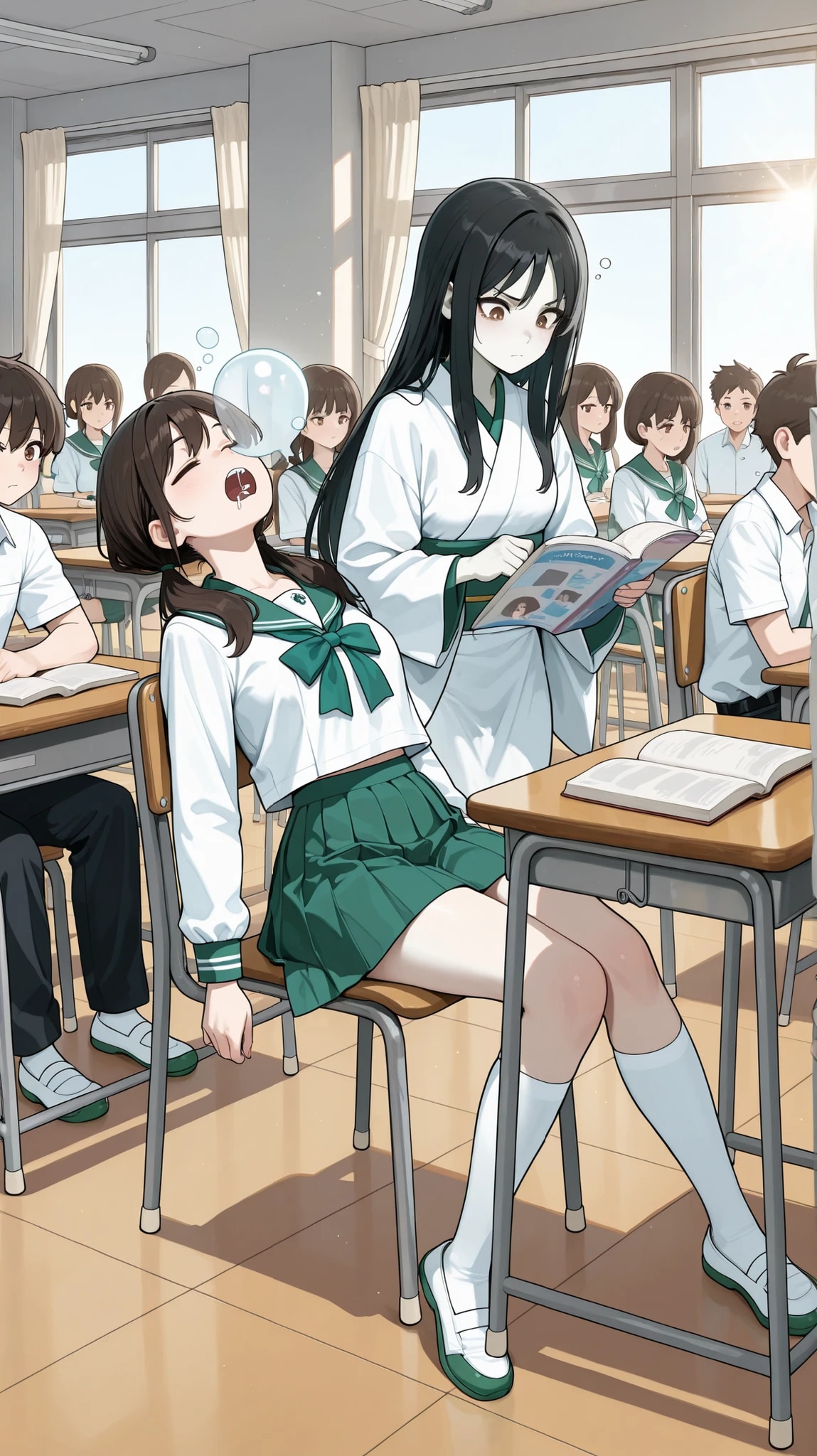 真面目に授業を受けるゆうれいさん