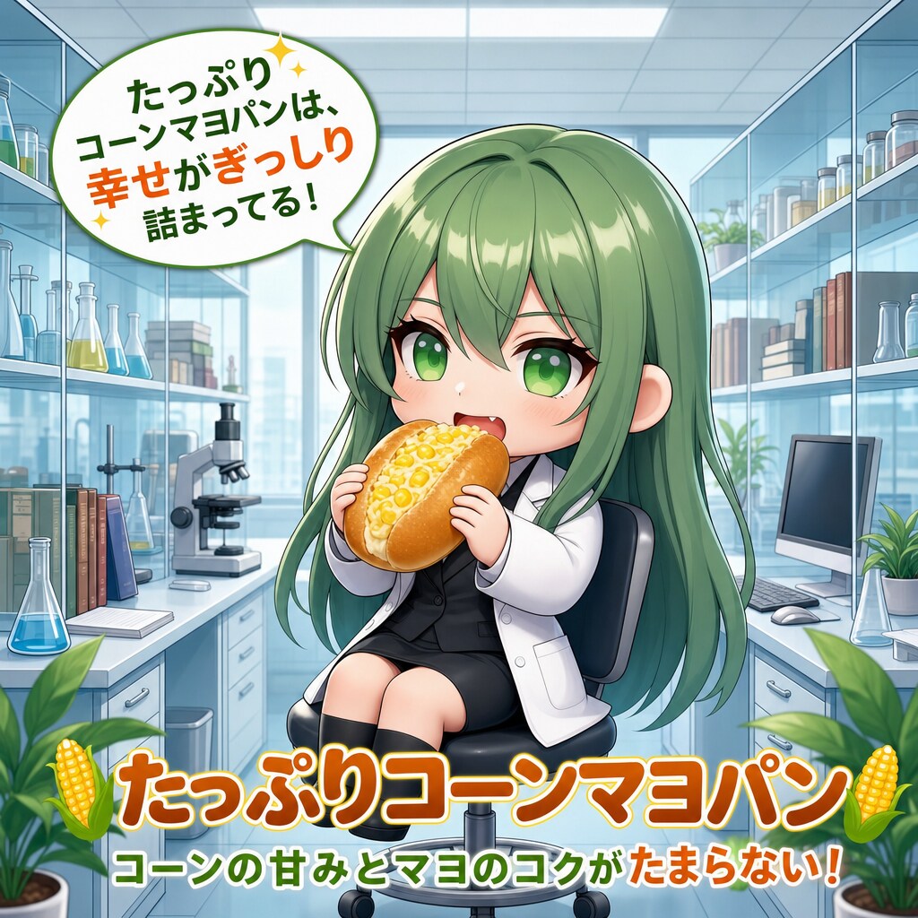 たっぷりコーンマヨパンとエメルダ