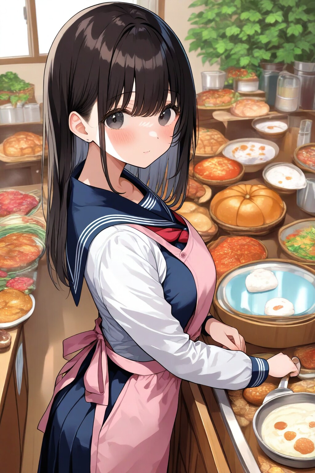 帰宅後に家の手伝いをする女の子　肉屋さん