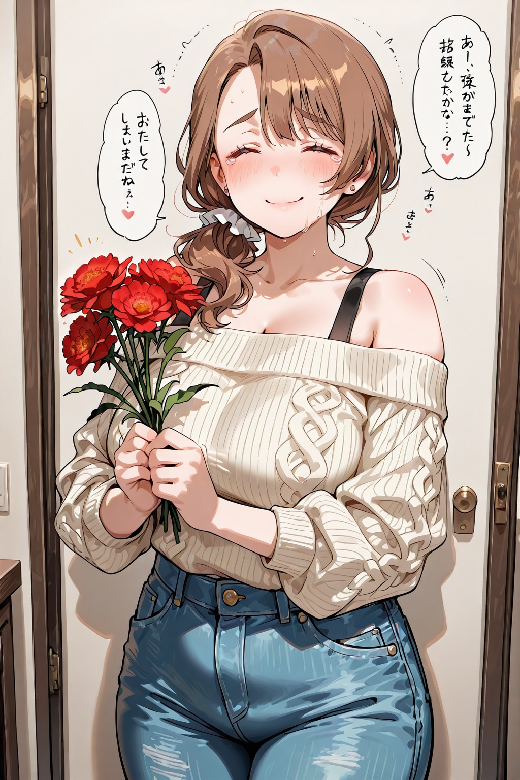 カーネーションをもらって涙ぐむ女の子