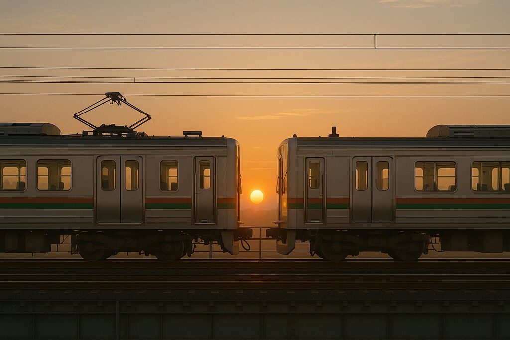 電車と朝日