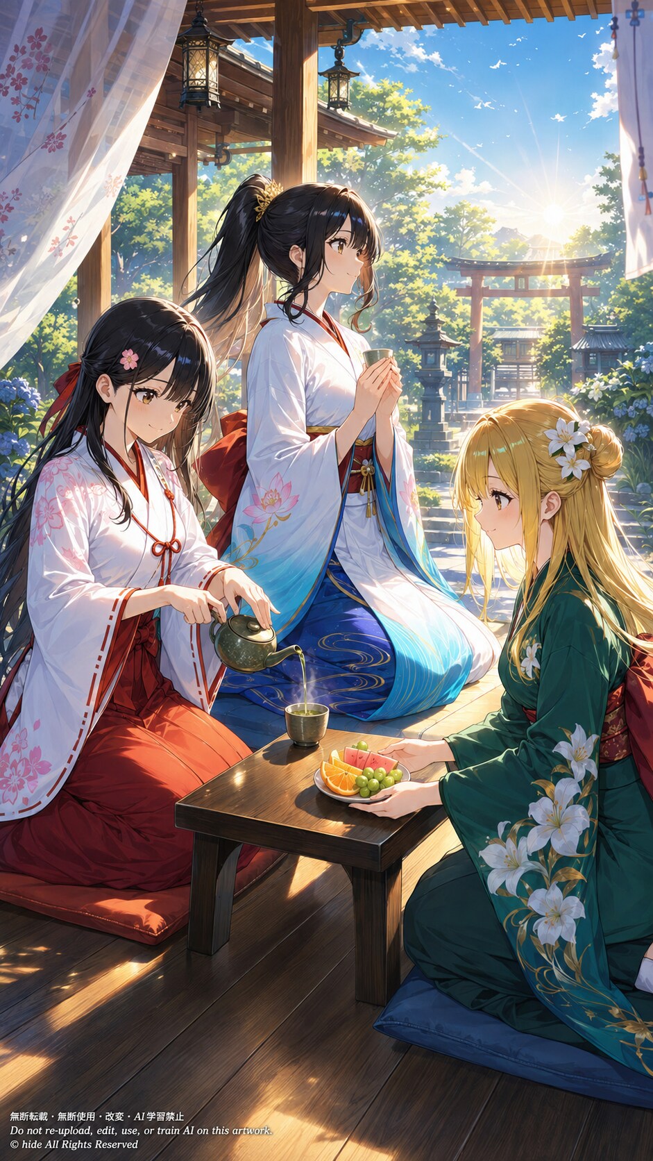 神楽さんたち、縁側のお茶時間 | の人気AIイラスト・グラビア