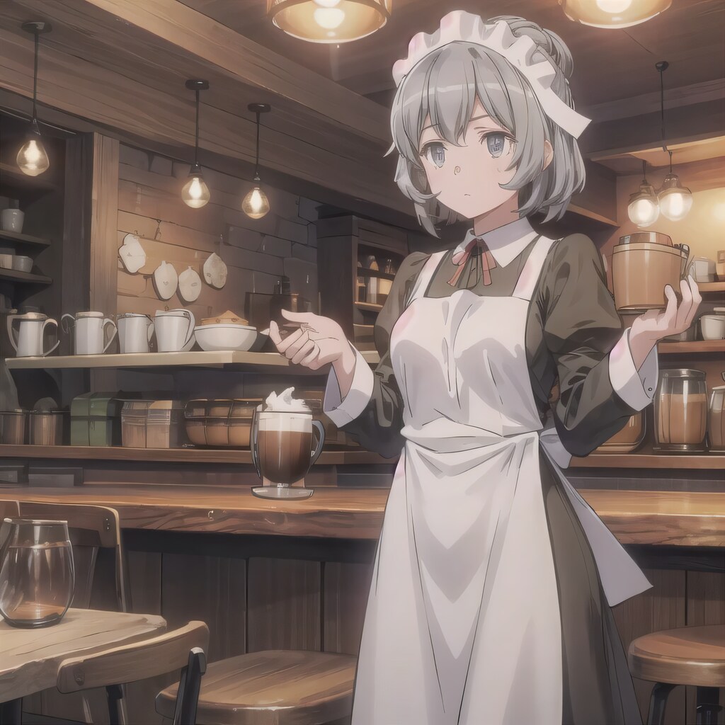 灰髪ボブでカフェの少女