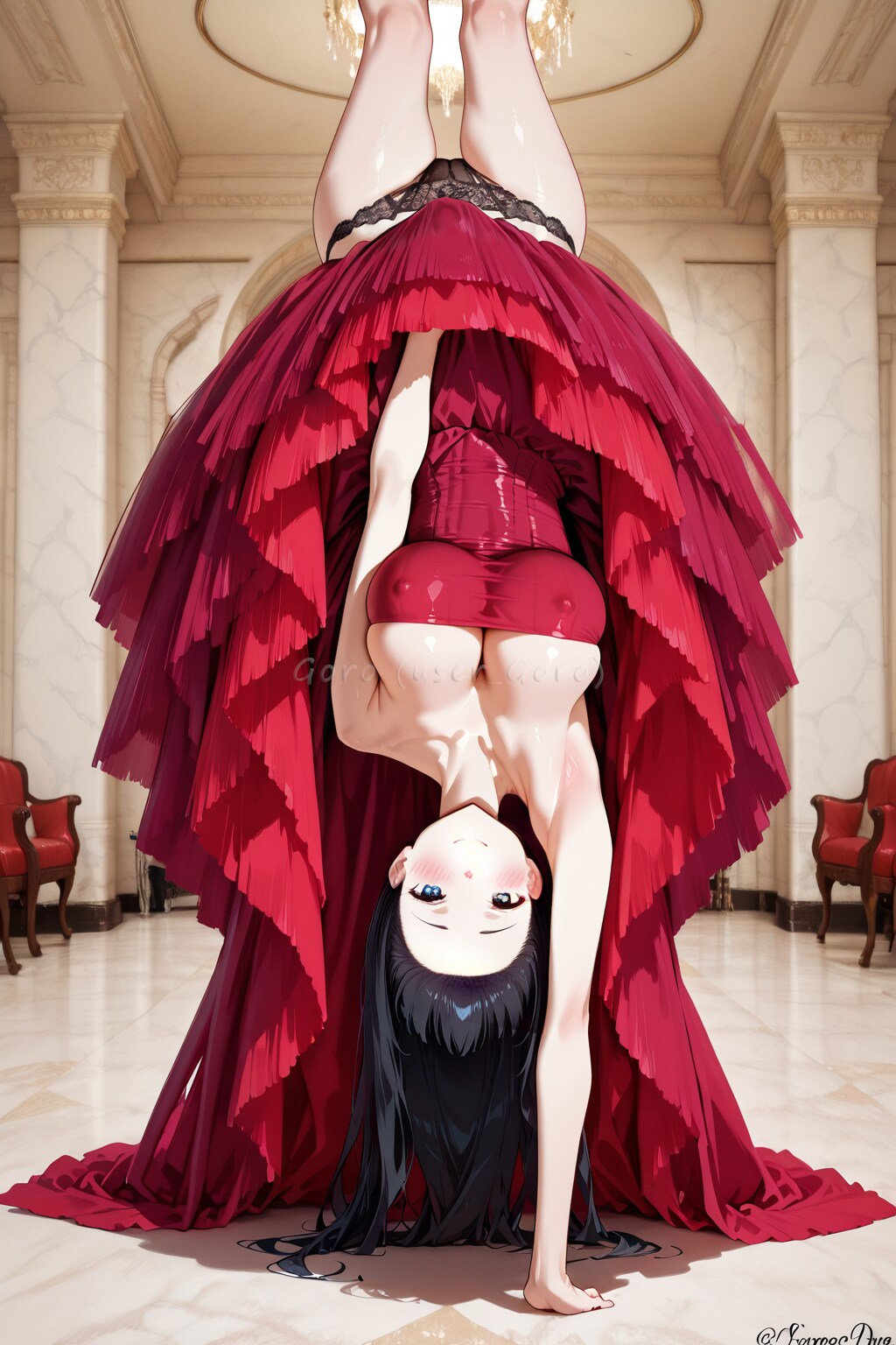 豪華なドレスで逆立ち