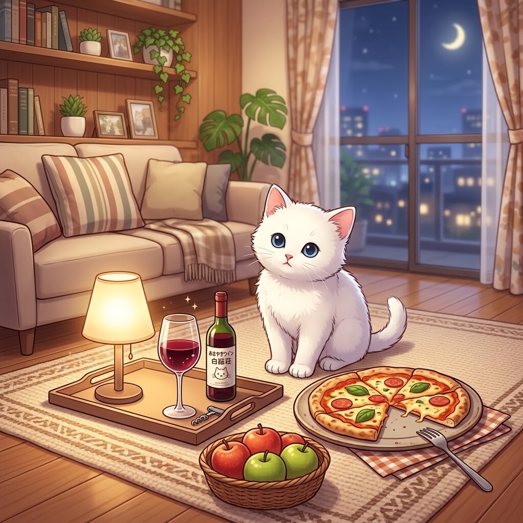 白い子猫とワイン/Gemini | の人気AIイラスト・グラビア