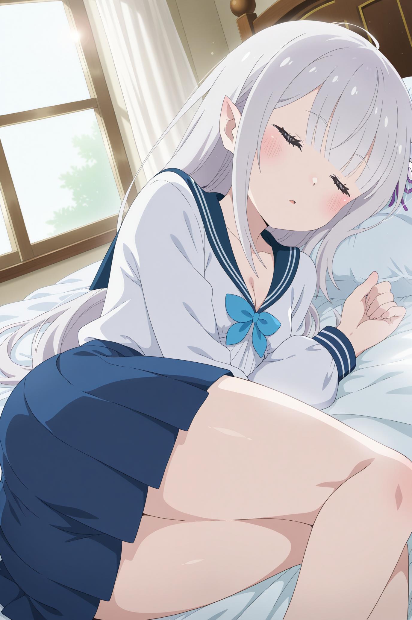 制服のまま寝ちゃったエミリアたん