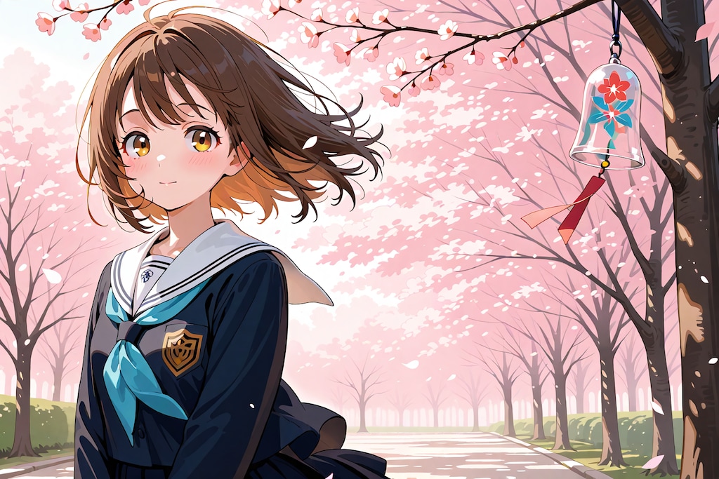 桜並木と風鈴