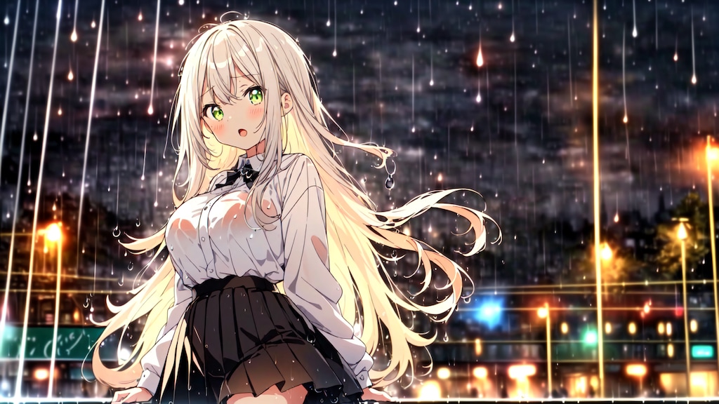 雨の中