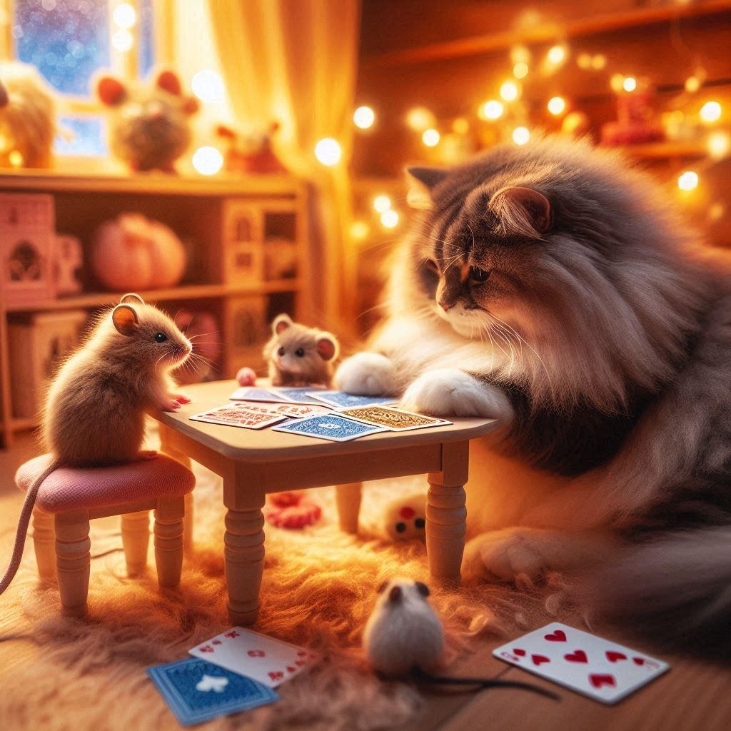 カードゲームする猫