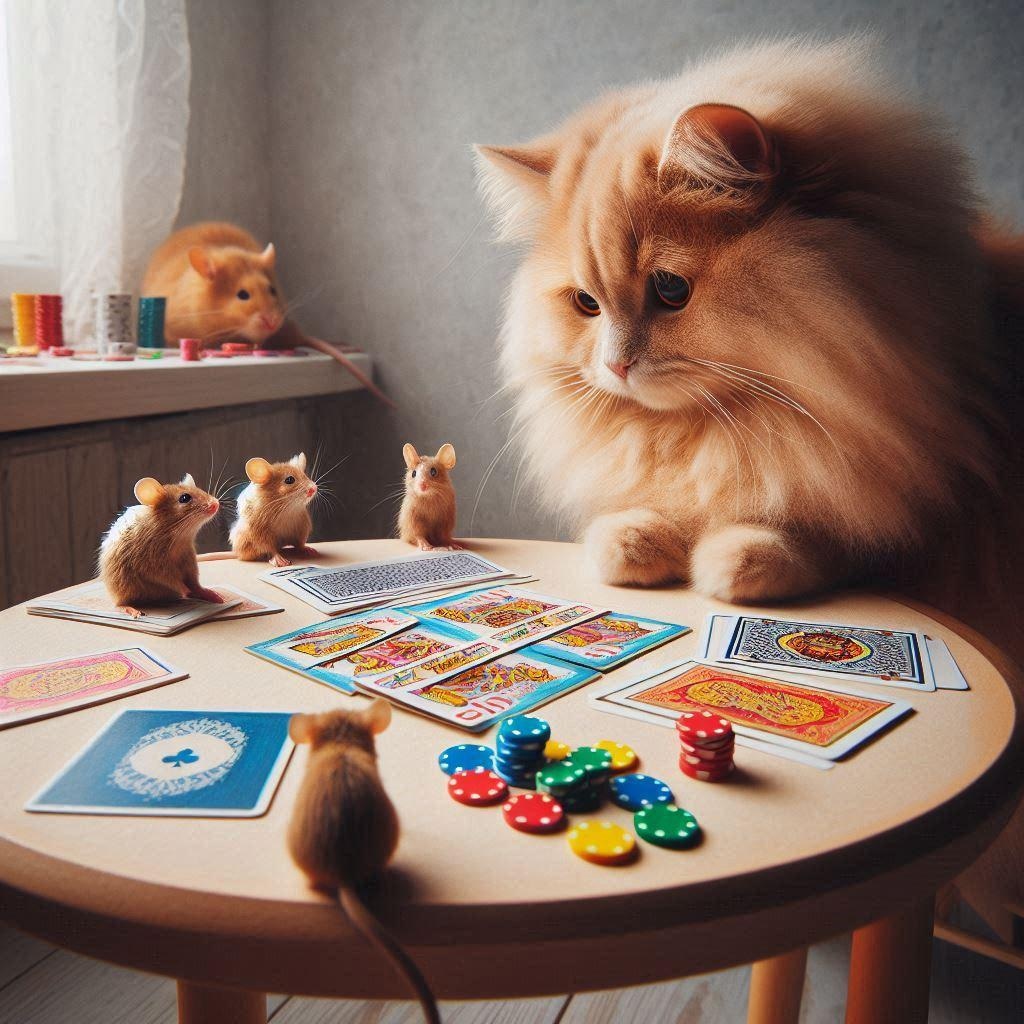 カードゲームする猫