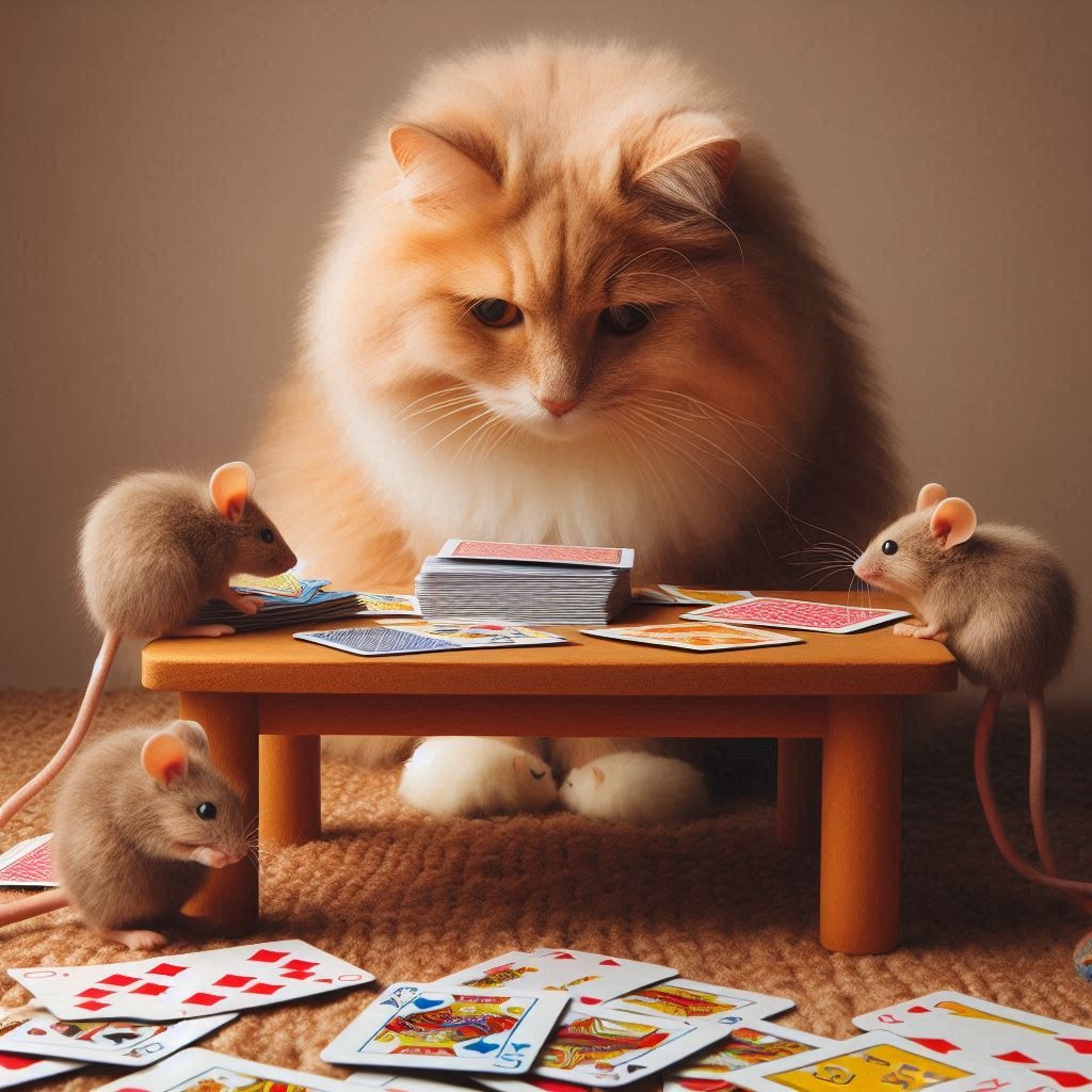 カードゲームする猫