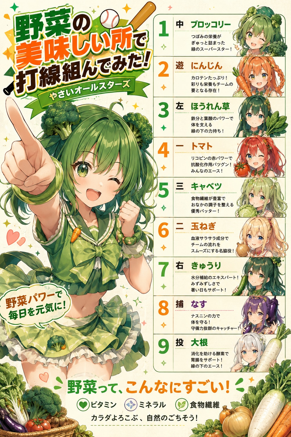 野菜で打線組んだ！ | の人気AIイラスト・グラビア