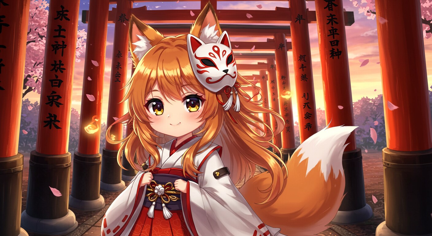狐巫女と朱の鳥居の道 | の人気AIイラスト・グラビア