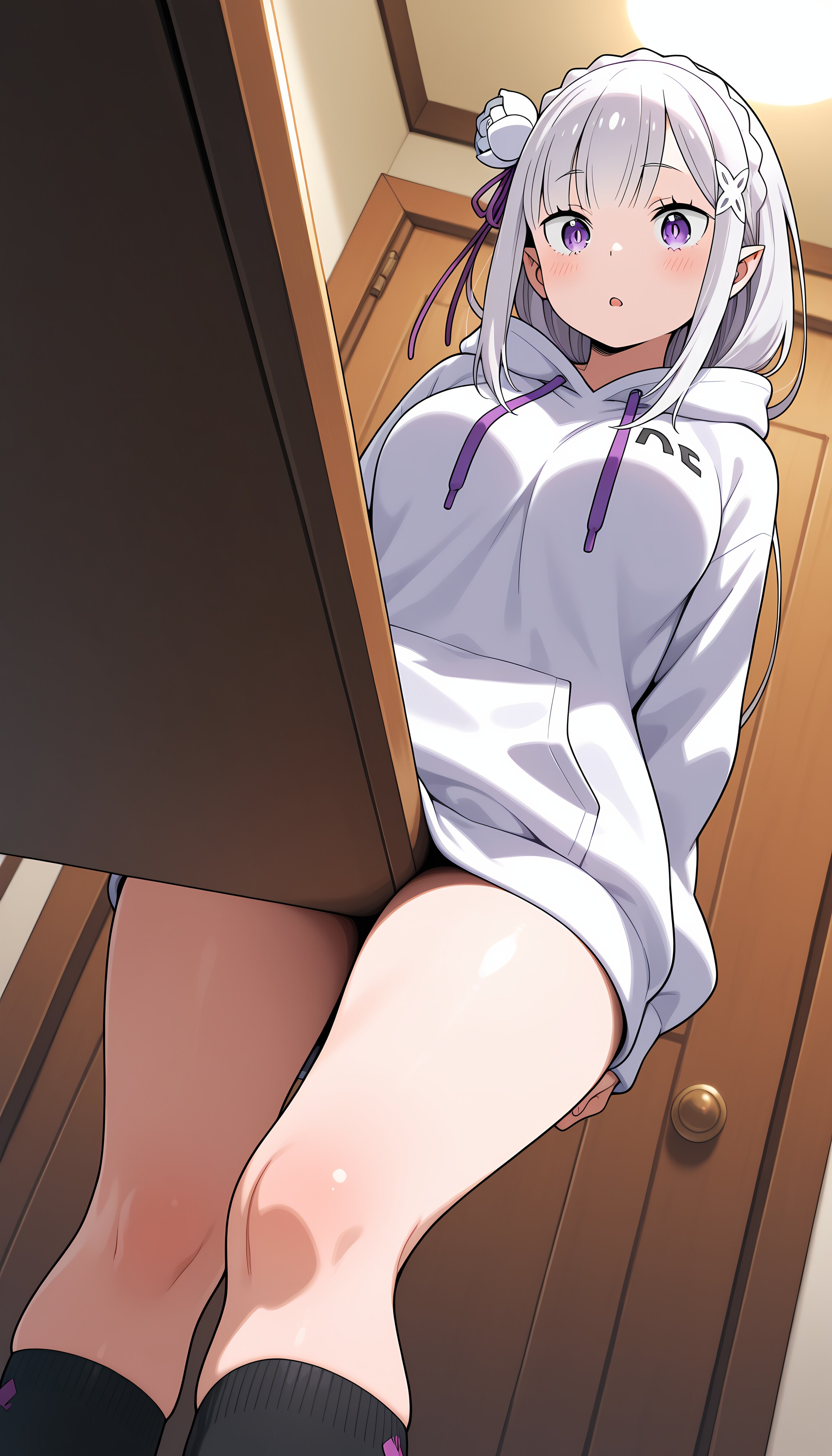 エミリアと机の角