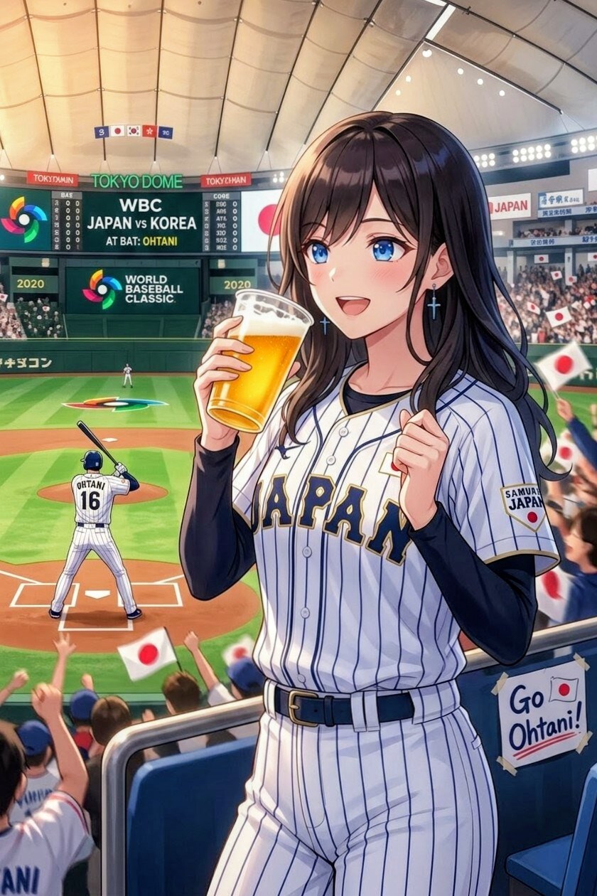 日韓戦でショーヘイを見守る目菜美