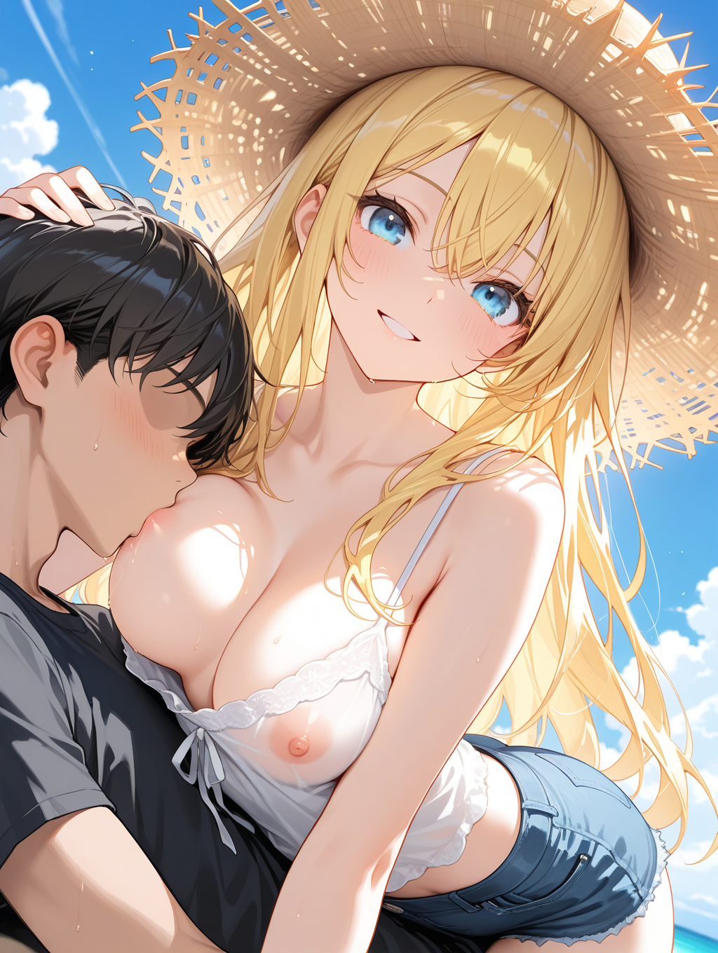 透けキャミおっぱいを吸う