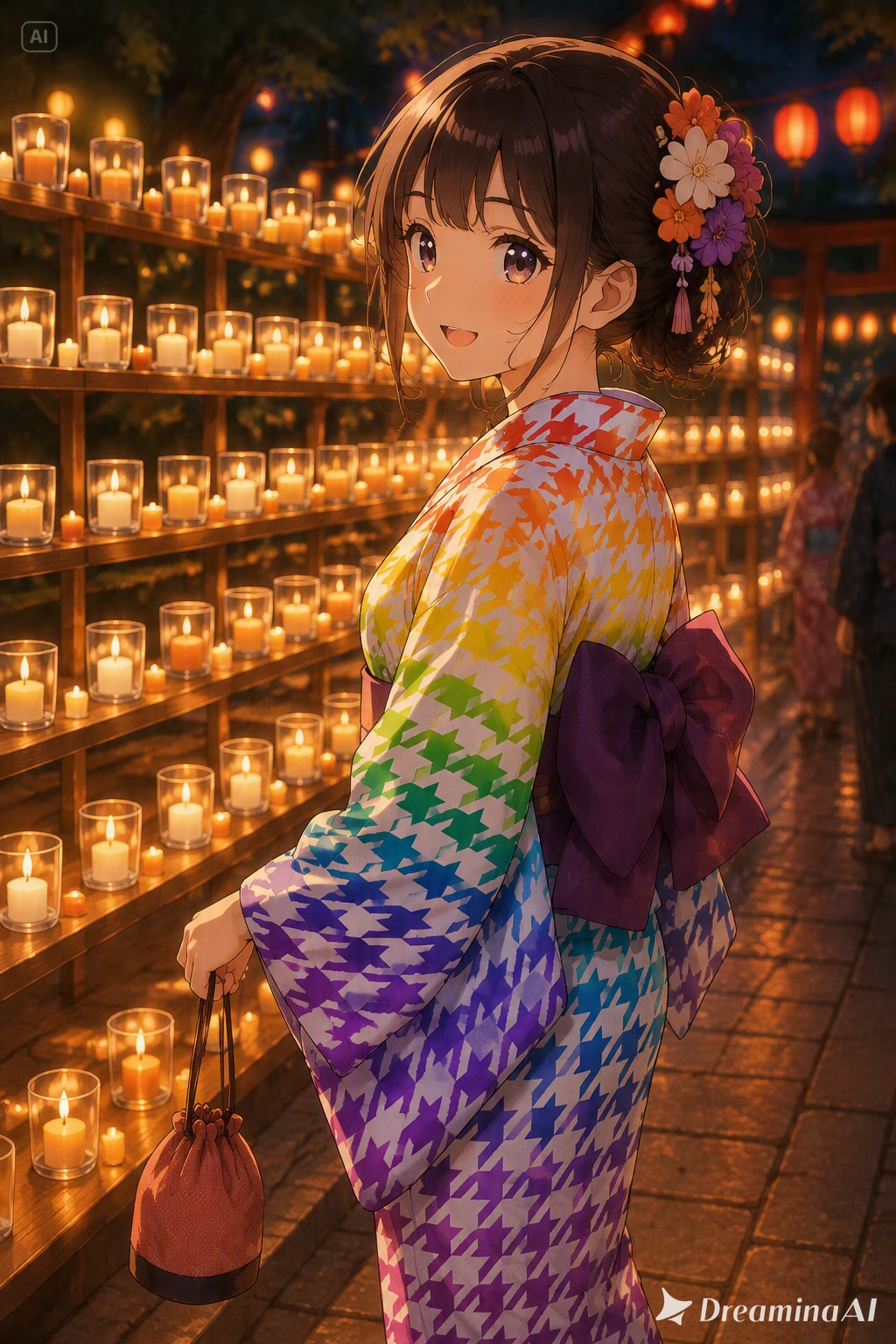 灯火のお祭と虹色千鳥格子浴衣？