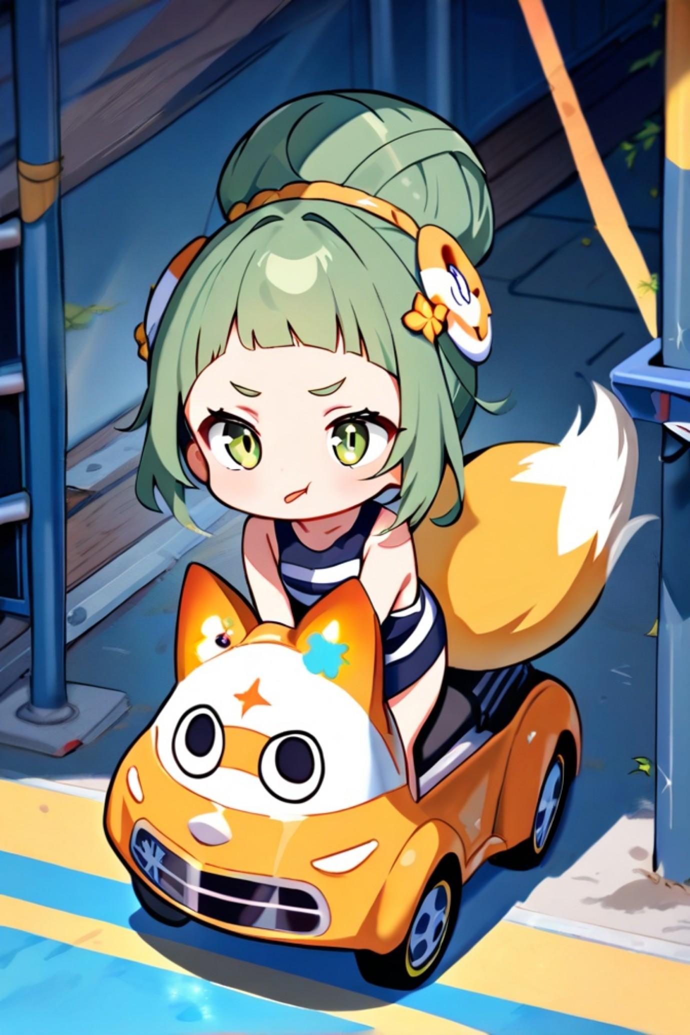 車に乗る緑髪ちゃん | の人気AIイラスト・グラビア