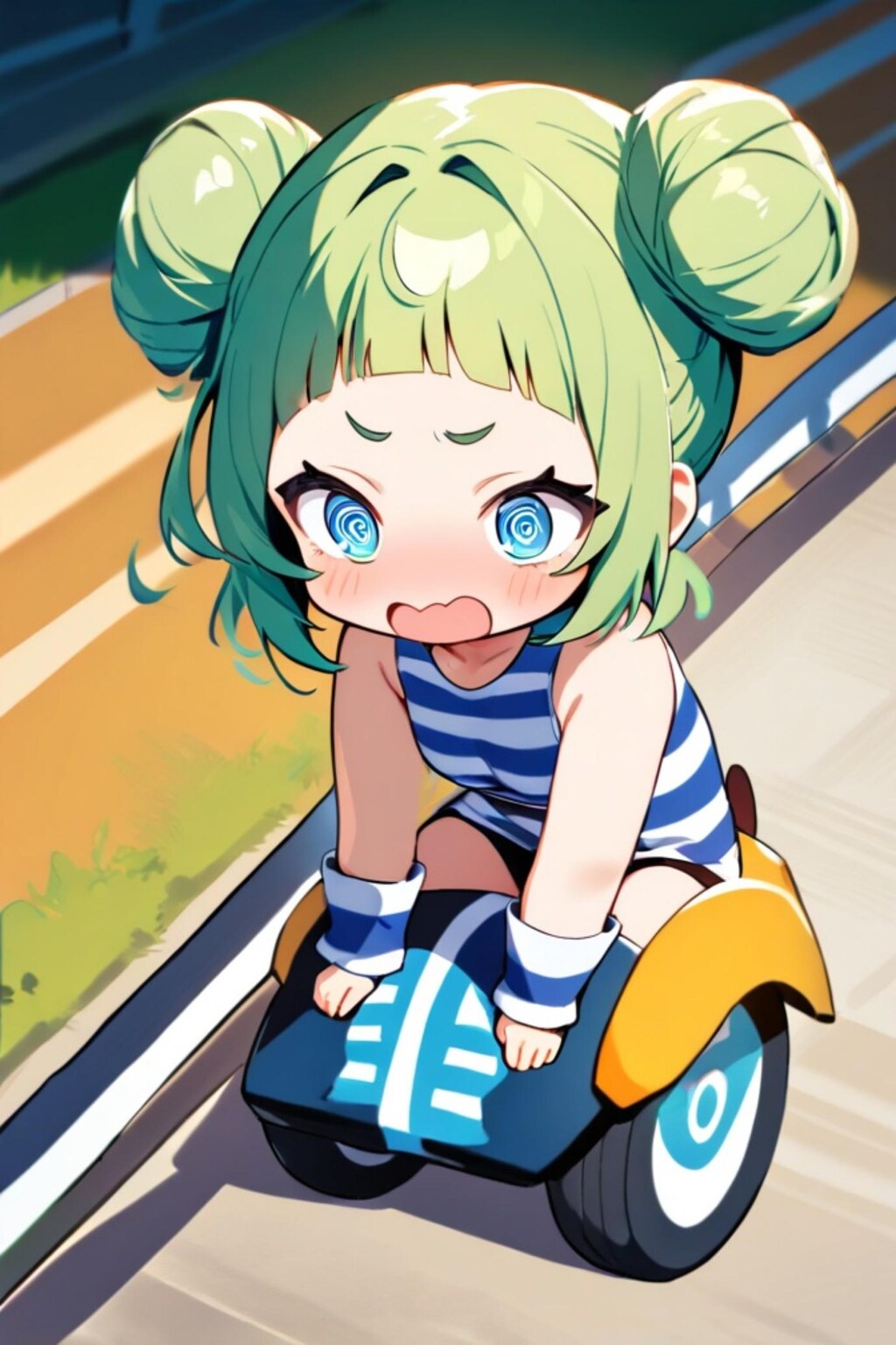 車に乗る緑髪ちゃん