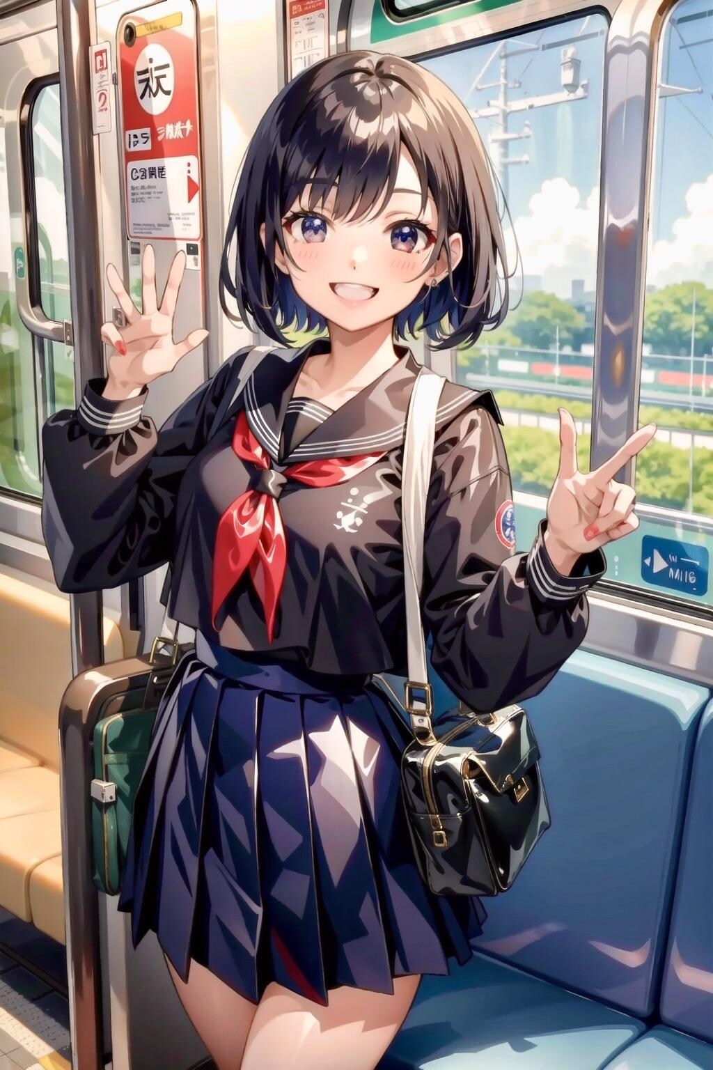 エナメル スカートで通学中！