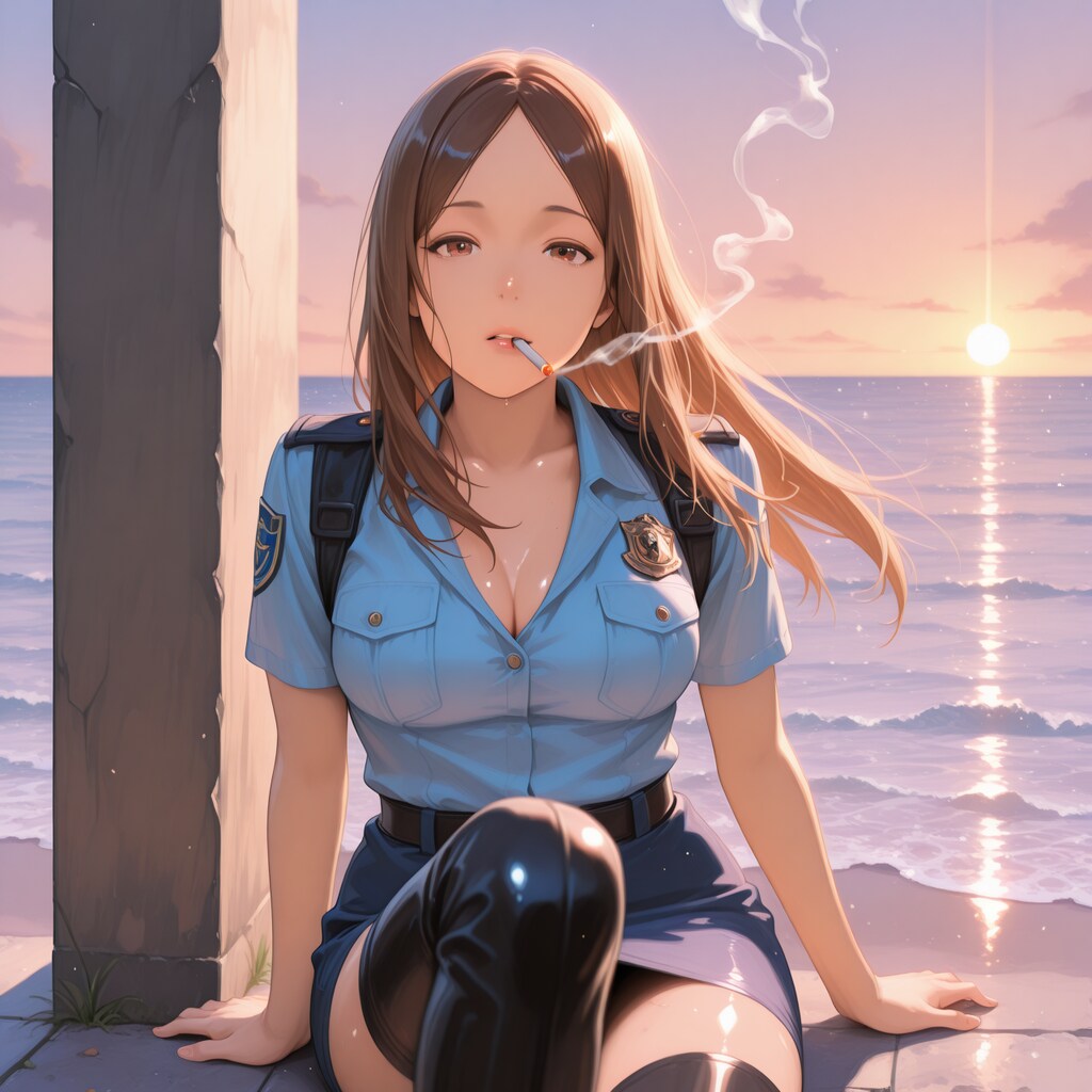 夜勤明けで一服決めるベテラン警官