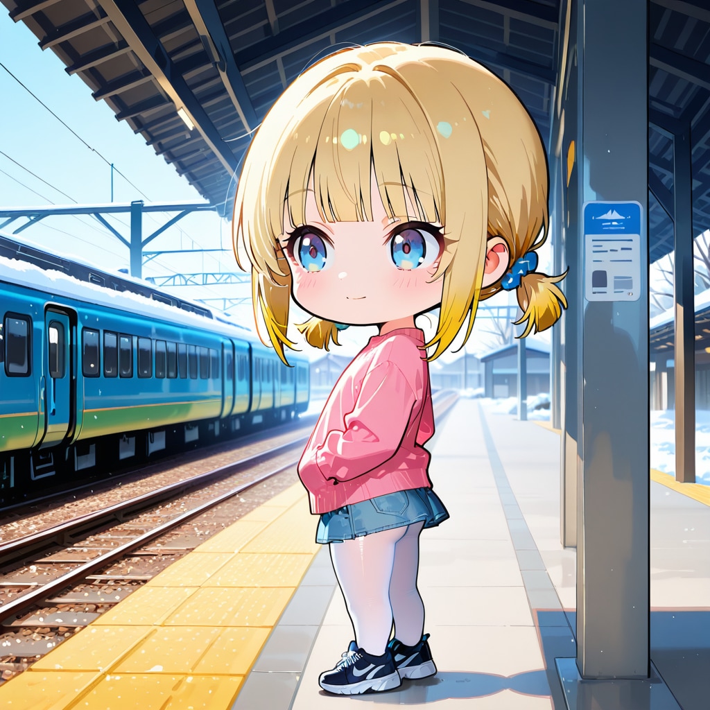 駅のホームで列車を待ってる | の人気AIイラスト・グラビア