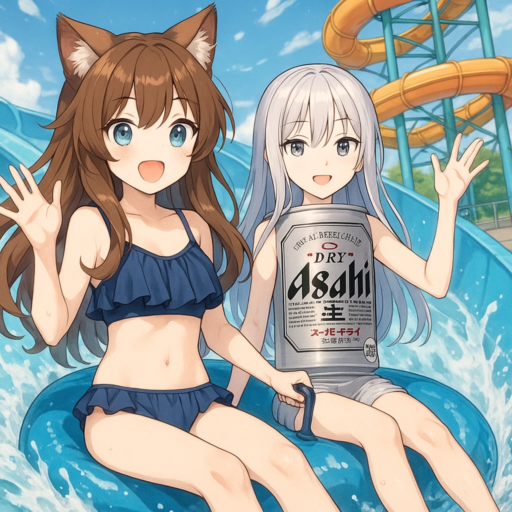 ウォータースライダーを楽しむ少女たち