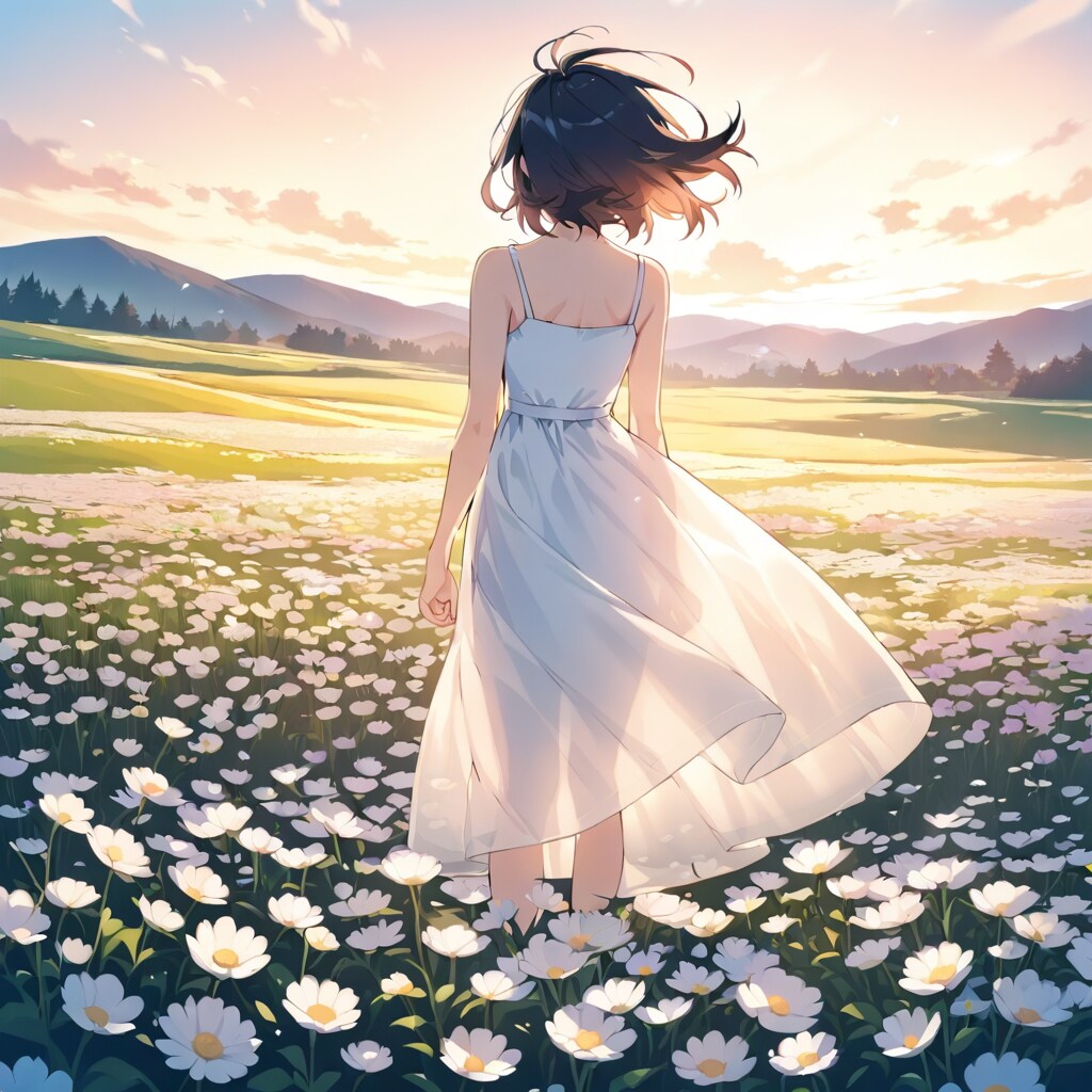 花畑と女性