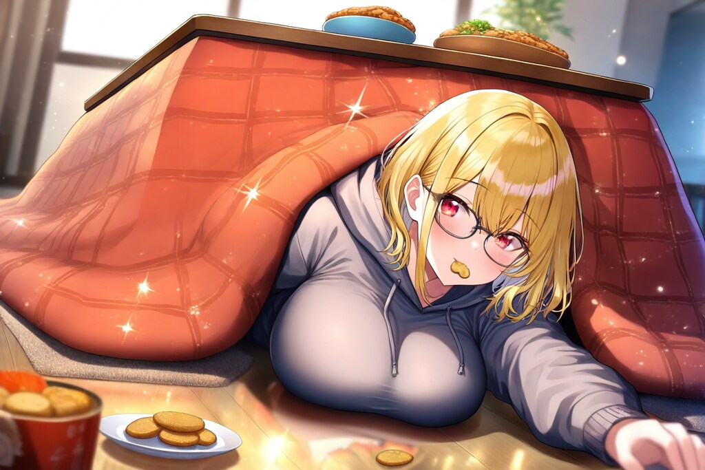 こたつでだらり金髪ちゃん