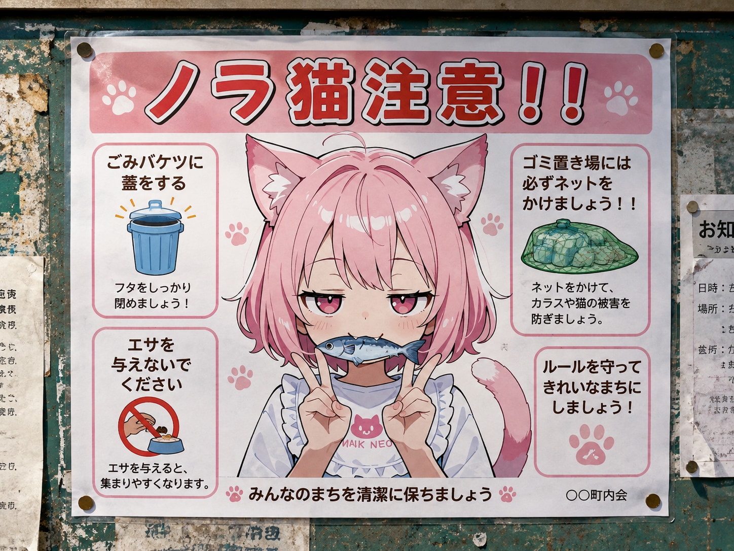 ノラ猫注意の張り紙！！