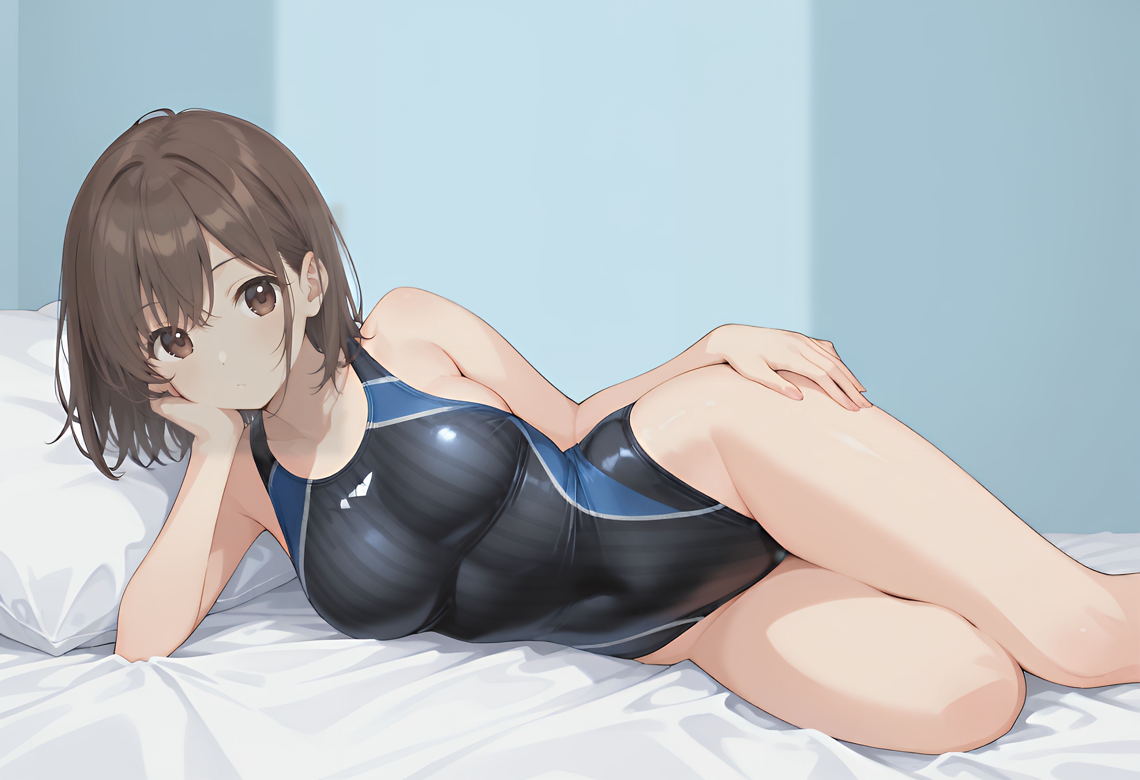 ベッドで競泳水着