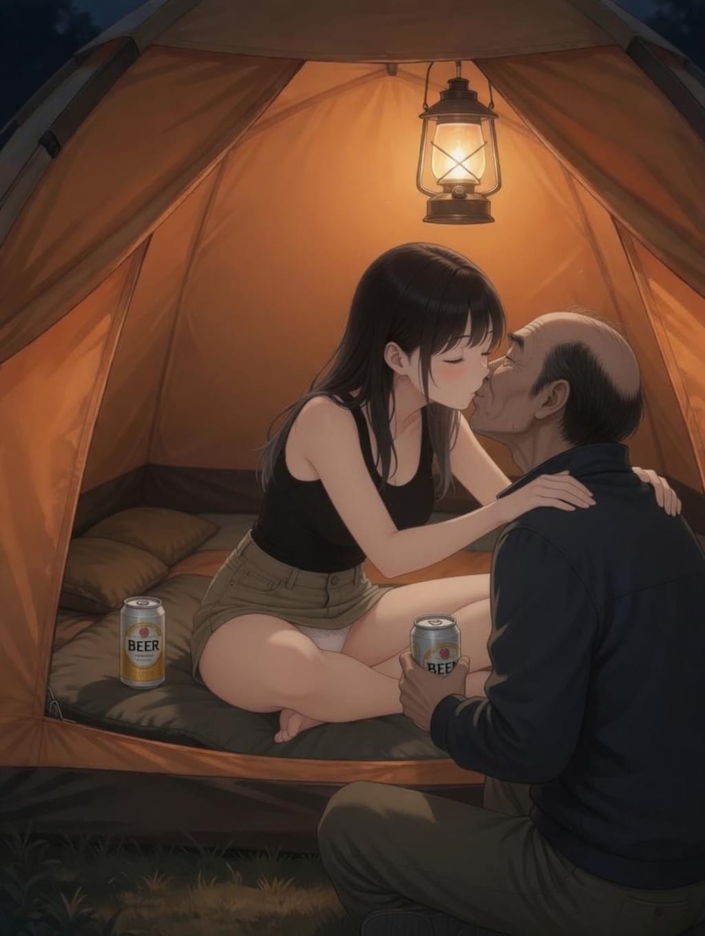 テントに男を連れ込むお姉さん
