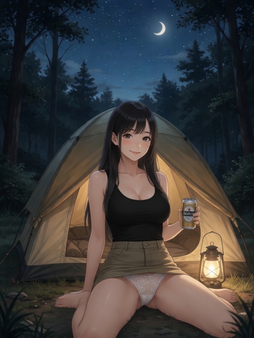 テントに男を連れ込むお姉さん