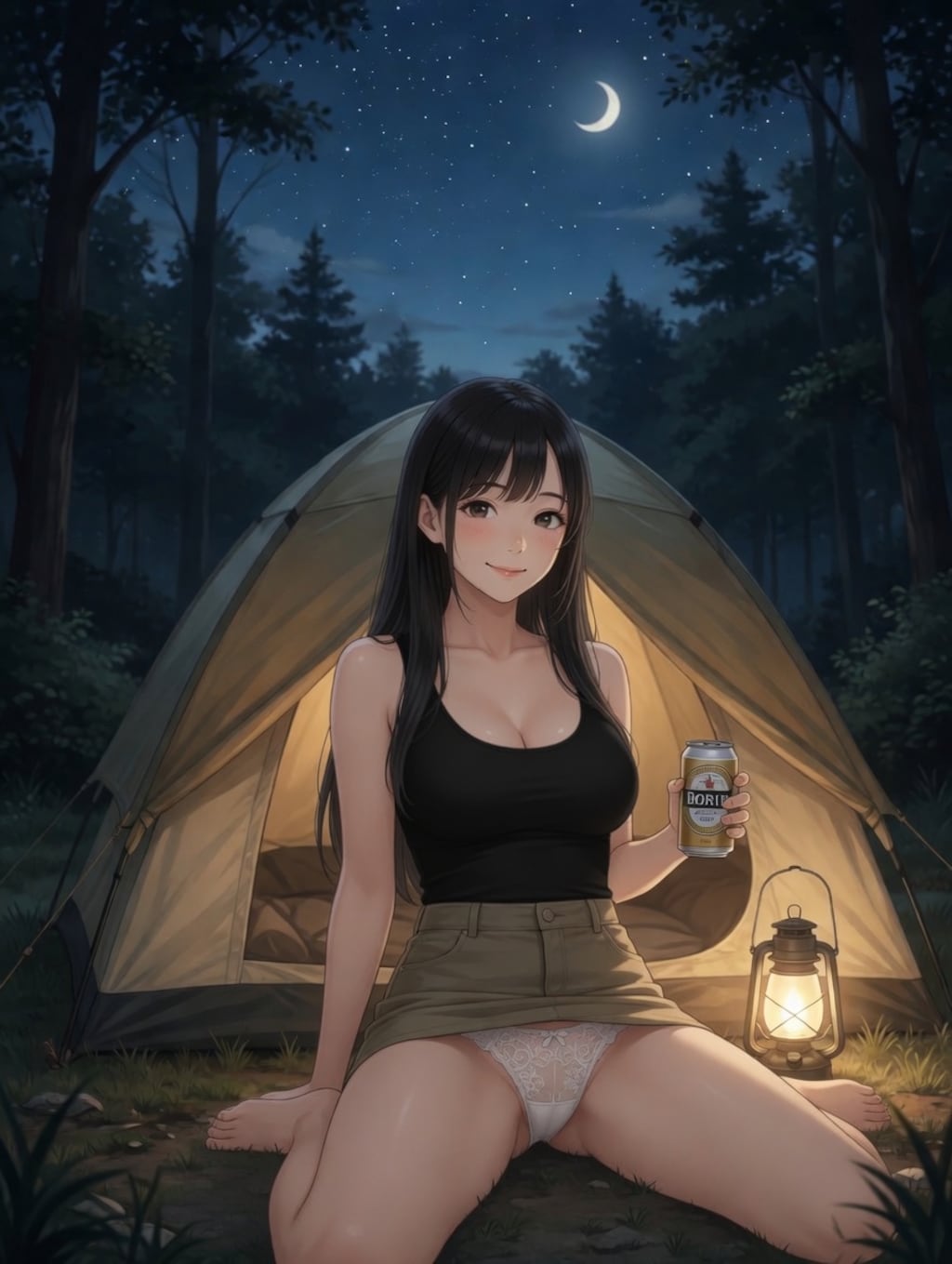 テントに男を連れ込むお姉さん